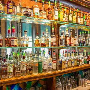 shelves filled with liquor bottles