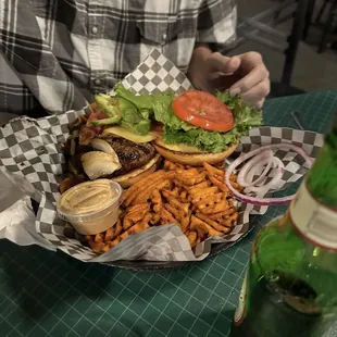 The BEST burger and sweet potato fries