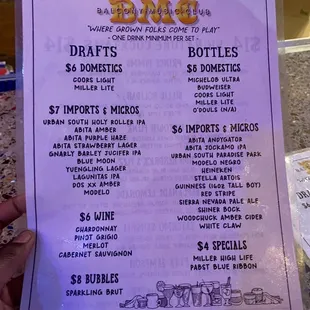 Drink menu
