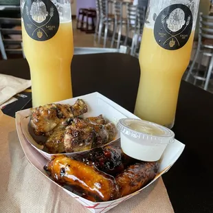 Hazy IPA from the brewery, Garlic Parmesan and Honey Hot wings from the food truck.