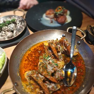 Chimichurri Shrimp, Whiskey Cream Mushrooms, Caesar Royale, Whiskey Smith Scallops