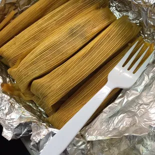 Extremely small tamales. I paid $10 for a dozen.