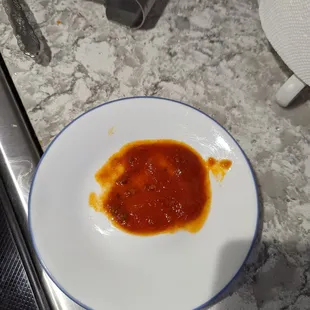I took picture around 7 inches from plate and this was just a random ladle taken from the pot. So and this is their meat sauce.