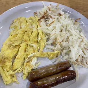 Eggs, hash browns and sausage