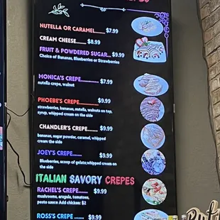 Friends crepe menu