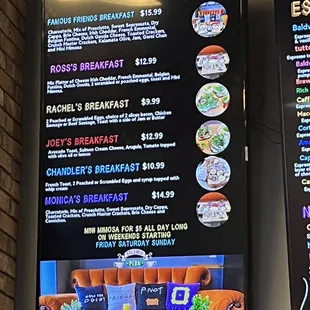 Friends breakfast menu