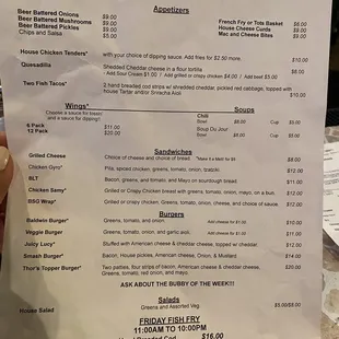 menu for lunch and dinner menu