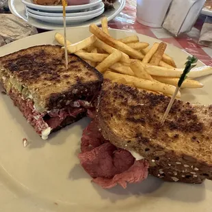 Monster Pastrami Melt with a side of fries. Delicious