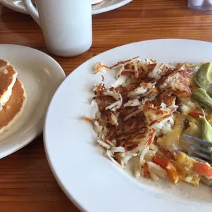 Veggie Omelette and pancakes.. Yum!