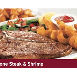 T bone steak and fried shrimp