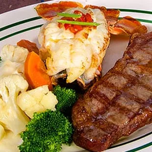 Ribeye steak and lobster tail dinner