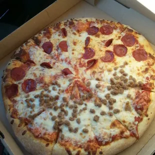 1/2  pepperoni  1/2  beef pizza