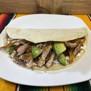 Baleada Traviesa (Naughty because you get to choose between chicken, beef or pork)