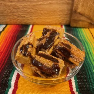 Churro bites with chocolate syrup!
