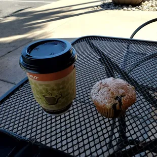 Latte and blueberry muffin