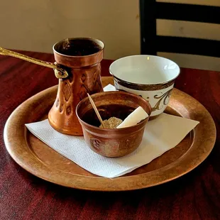 Turkish Coffee. It&apos;s unfiltered meant to be sipped. It&apos;s served with hard sugar and some jelly candy.
