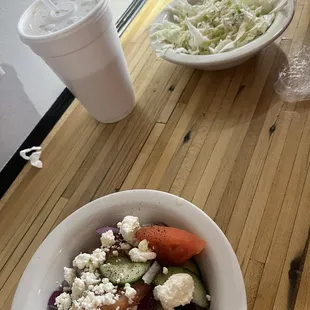 a salad and a drink