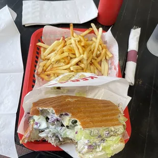 Doner Kebab and fries after a few bites! Tasty!!