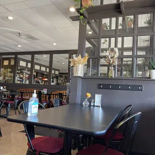 a table and chairs in a restaurant