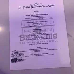 Lunch menu