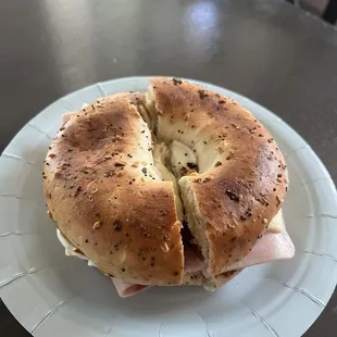 ham sausage cheese everything bagel