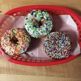 Come by and try out our sprinkle donuts! Also, our Halloween sprinkles for a limited time only!