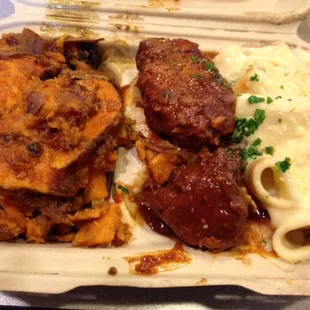 BBQ Turkey Meatballs w/ mac n cheese &amp; sweet potatoes - AWESOME!!