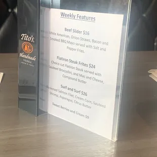 a menu on a table in a restaurant