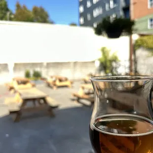 Fresh hop beer on their sunny patio