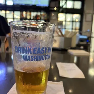 a glass of beer on a table