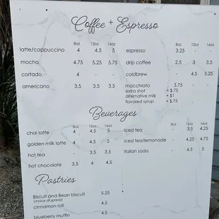 Menu as of Aug 2023