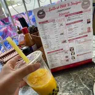 Mango Bubble Tea and Menu