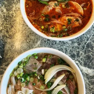 Bún bò Huế (top) &amp; phở (bottom)