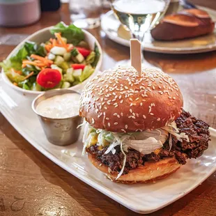 BP Smash Burger w/ house salad and blue cheese $23