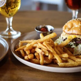 a burger and fries