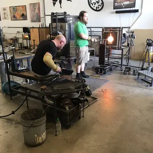 Bill &amp; his assistant working on some beautiful glasses.