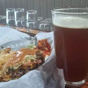 Puma Red IPA with a single smashburger