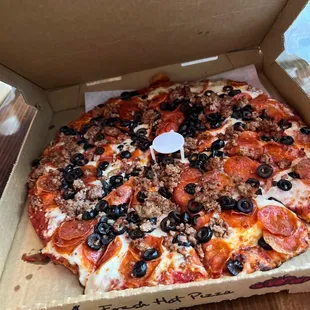 Pepperoni, sausage, black olive