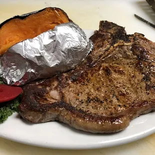 grilled steak and baked sweet potato