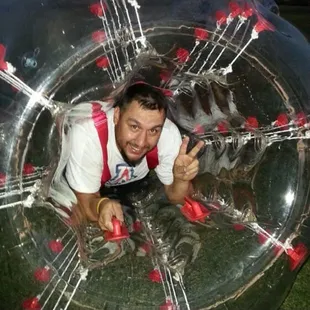 Saying hi from inside the bubble ball