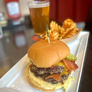 Burger and beer combo with fries