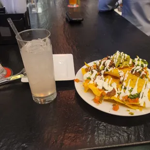 Pork Belly Nachos and for Dry January a Non Alcoholic Lavendar infused Simple Syrup with a shot of Sprite.
