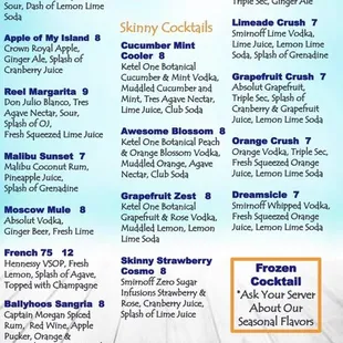 the menu of the ballyhoos