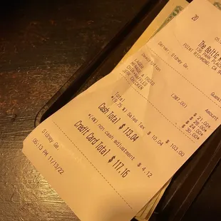 a receipt sitting on a table