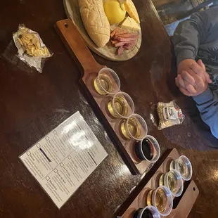 Wine testing and meat and cheese plate