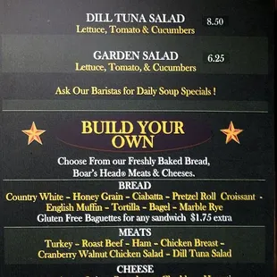 Soups, salads, and "build your own sandwich" menu.