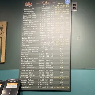 a menu on the wall
