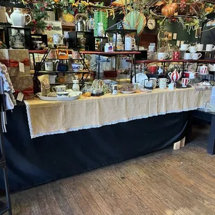 a display of coffee and tea