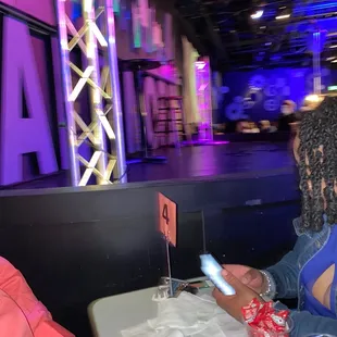 two women sitting at a table