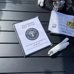 a table with a menu on it